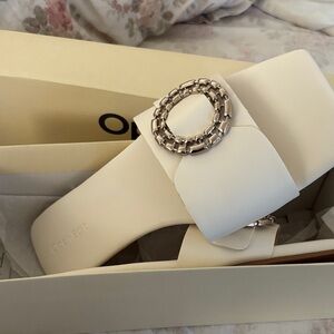 Ivory Slide Sandals with Chain Detail